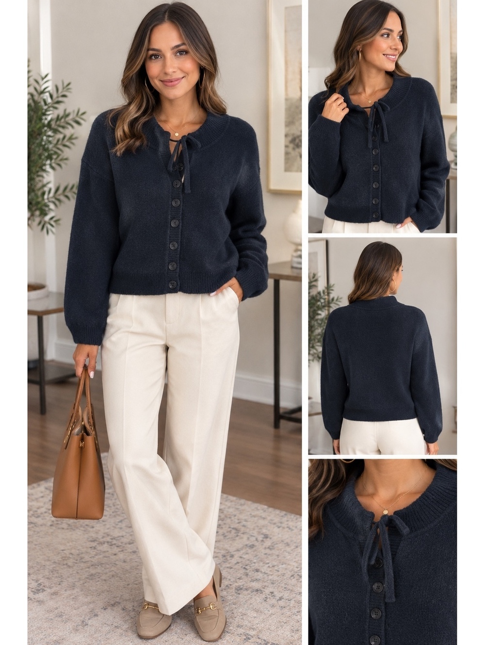 Tulip B Black Button-Up Knit Cardigan Sweater, Size Medium